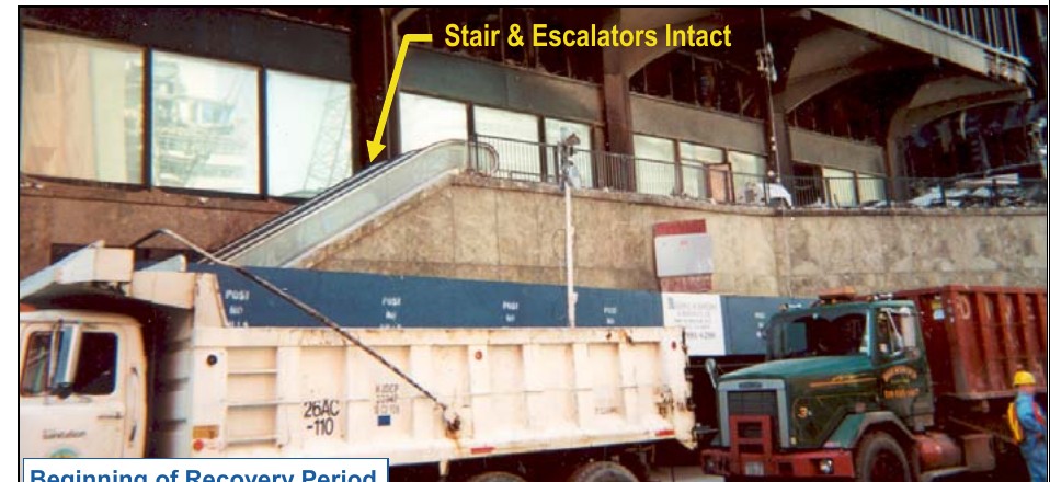 Early recovery photograph of the stair and escalator assembly beside WTC 5