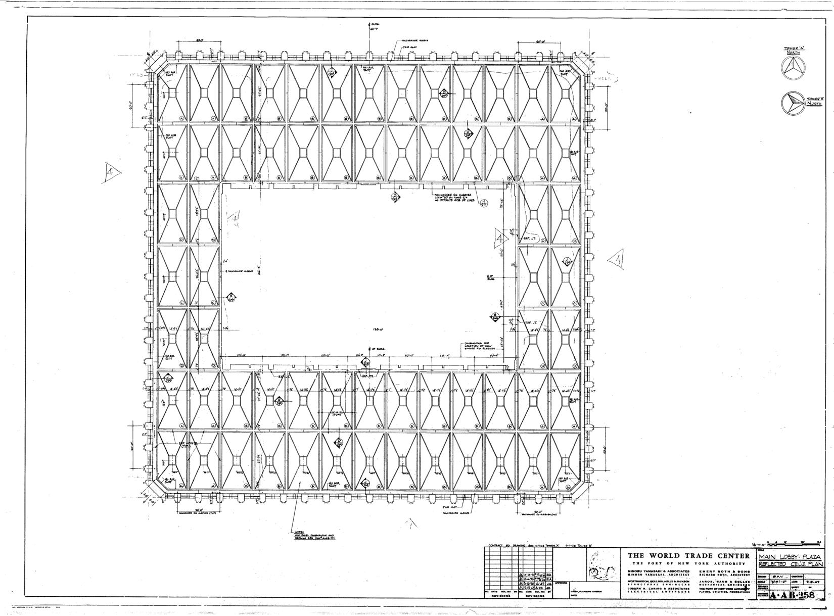 Shared reflected ceiling plan showing 64 panels surrounding the core